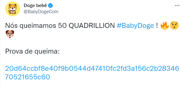 Baby Doge destrói 50 quadrillion em tokens
