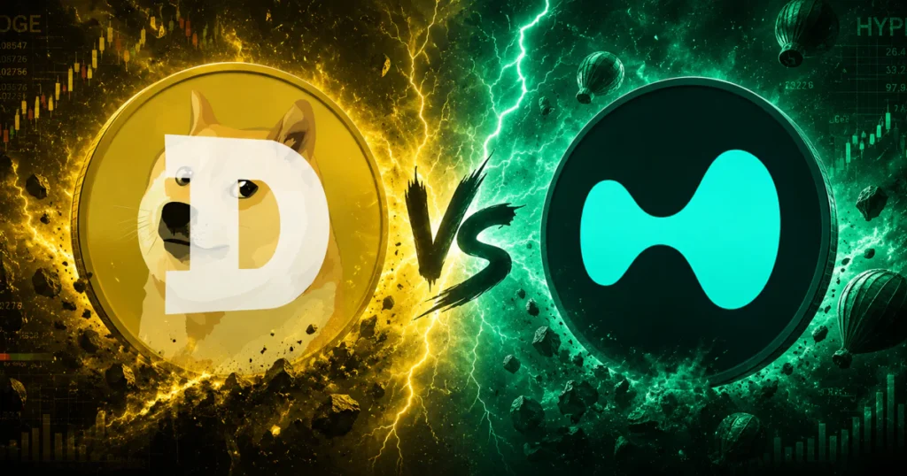 Gráfico comparando a capitalização de mercado do Dogecoin e da Hyperliquid em 2026