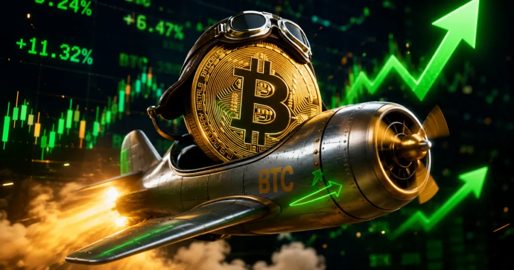Bitcoin sob um avião